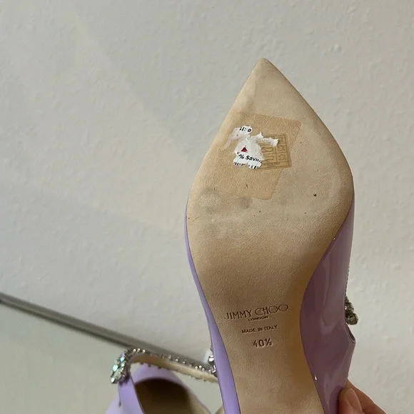 New JIMMY CHOO Bing 100 Lilac crystal-embellished patent-leather mules $1,095 - Picture 12 of 14